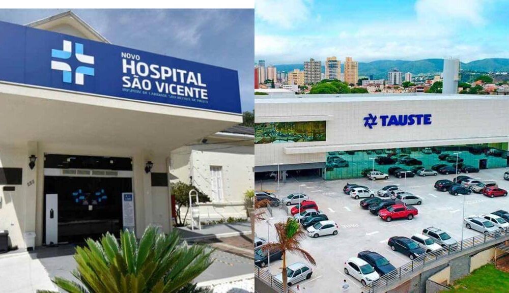 Hospital São Vicente na esquerda e na direita o Supermercado Tauste