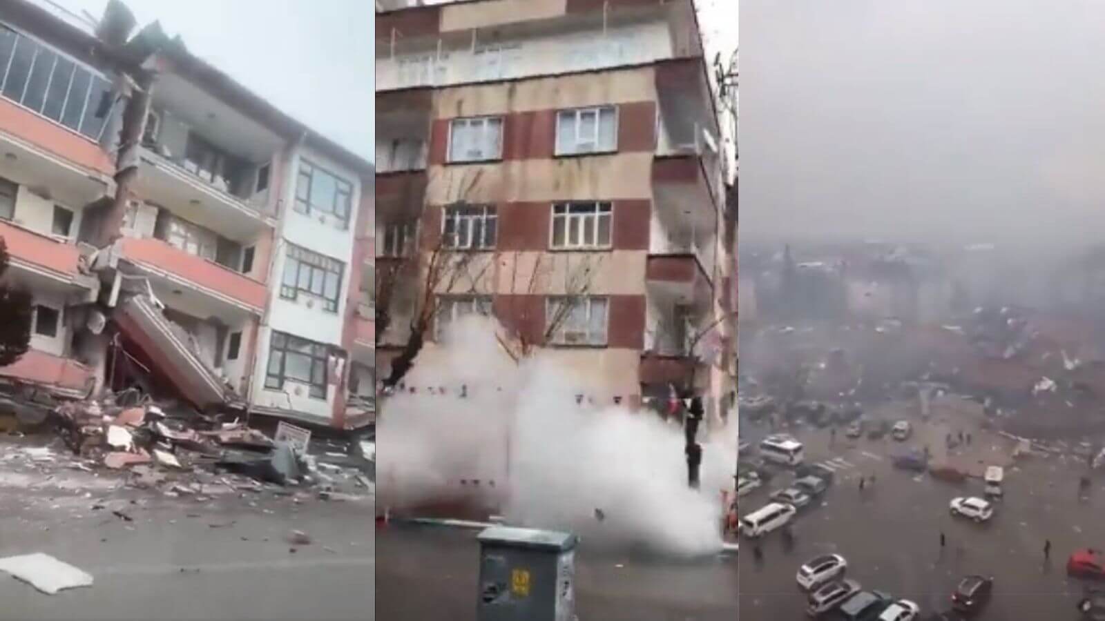 Prédios caindo após terremotos na Turquia
