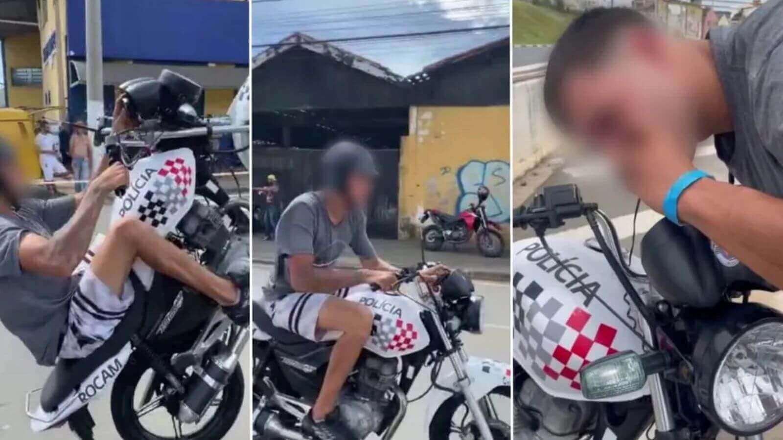 Jovem empinando moto com adesivo da Rocam em Jundiaí