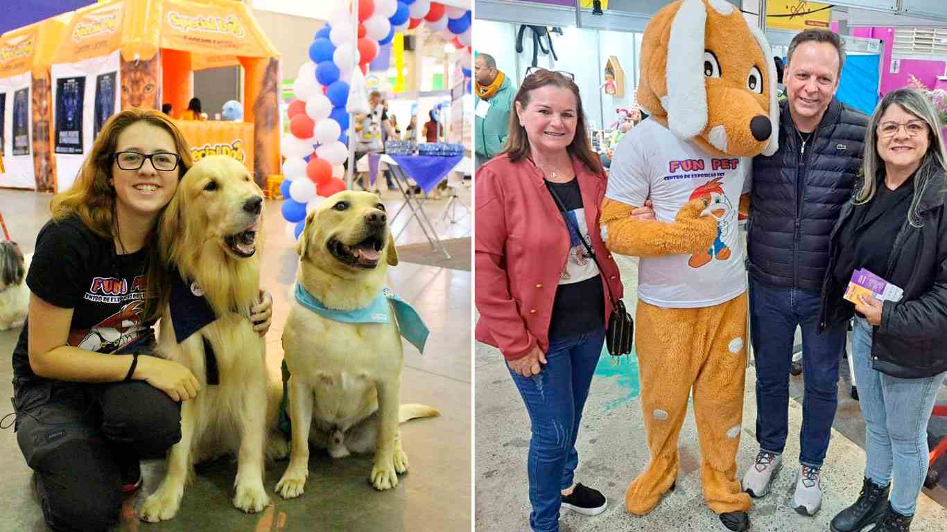 Menina com dois cachorros na edição da Fun Pet em Jundiaí