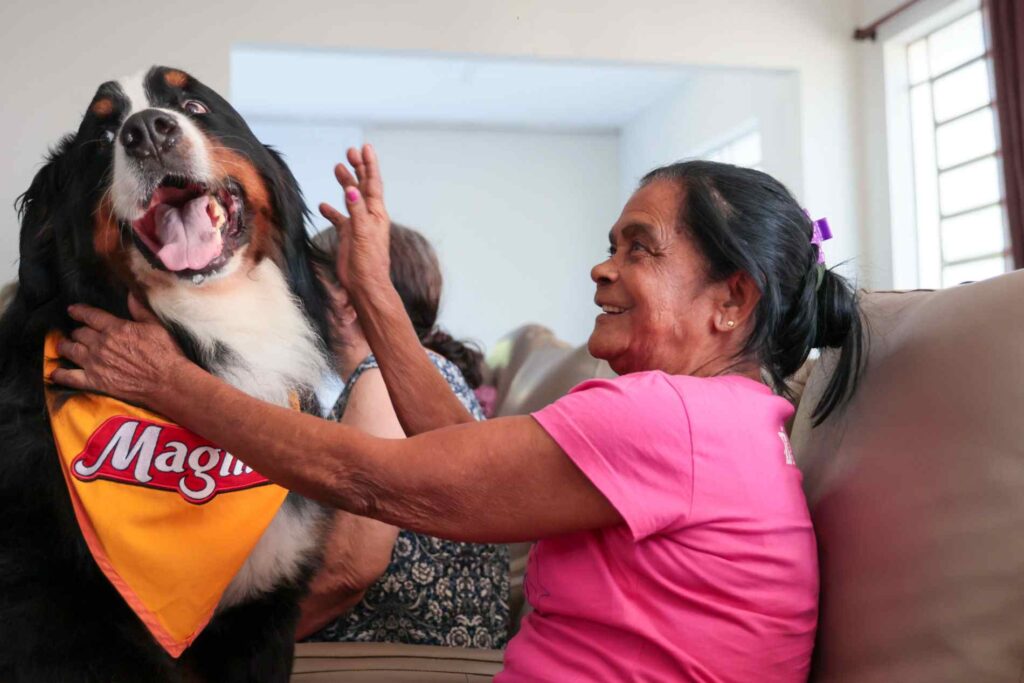 Cão Magnus visita idosos na Cidade Vicentina em Jundiaí
