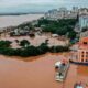 visão aérea de enchente no Rio Grande do Sul