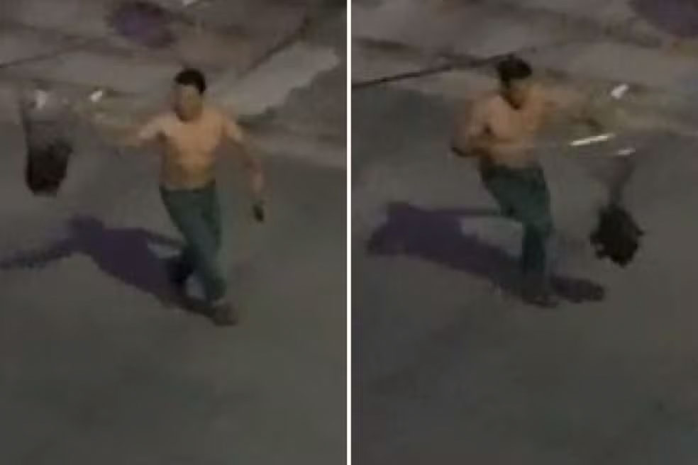 Homem chutando galo em Várzea Paulista