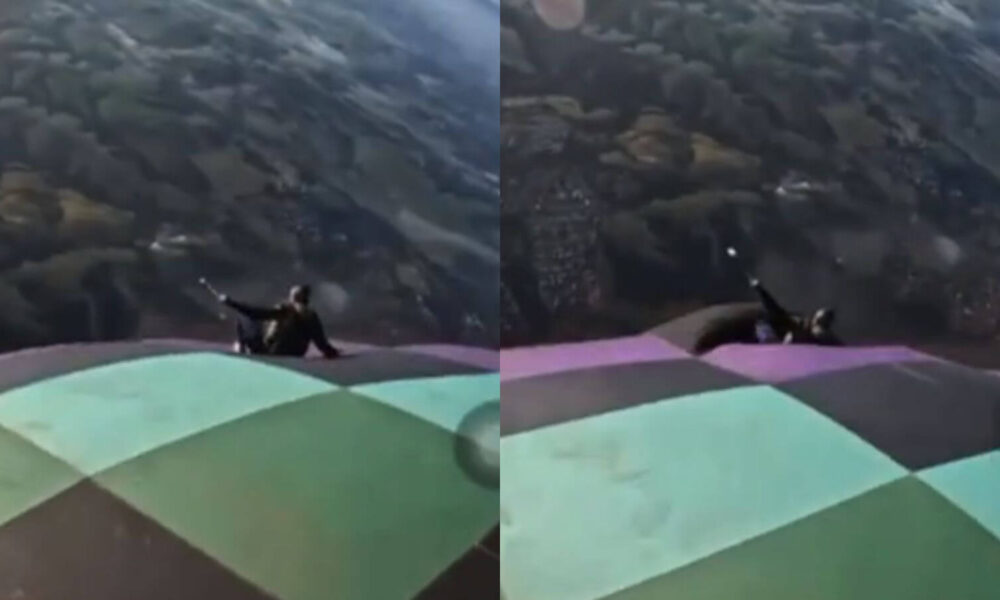 Homem sofre queda livre dentro de balão durante salto de paraquedas
