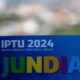 Carnê do IPTU 2024 da cidade de Jundiaí, destacando o nome da cidade em letras coloridas.