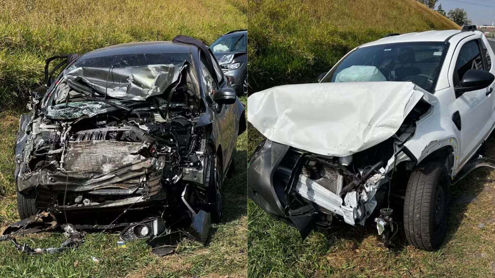 Carros batidos em engavetamento na rodovia dos Bandeirantes em Jundiaí