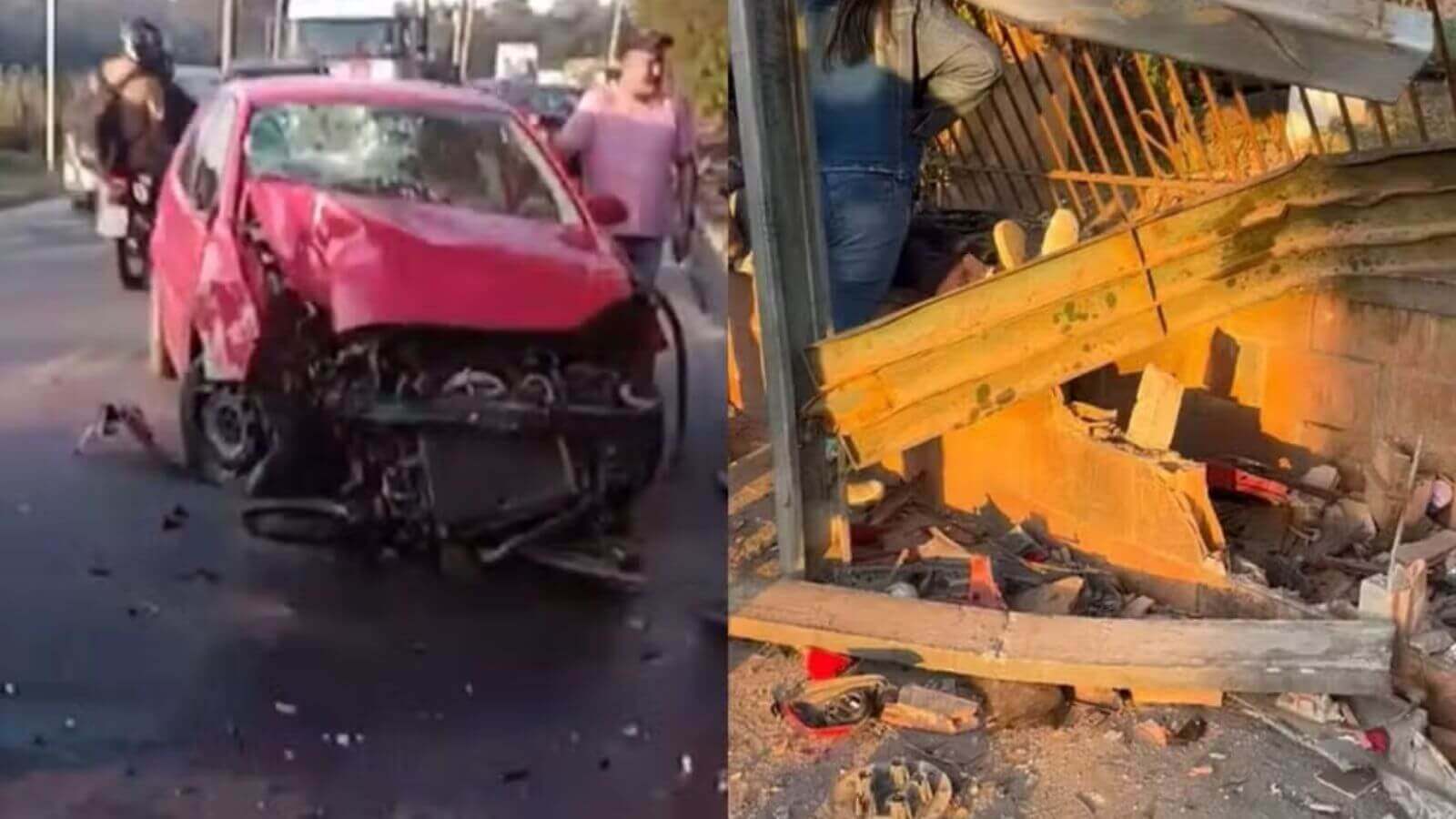 Motorista perde controle do carro e bate em ponto de ônibus em Jundiaí
