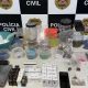 Máquina de prensar comprimidos e grande quantidade de drogas, incluindo Ecstasy, apreendidas pela Polícia Civil de SP em Jundiaí.