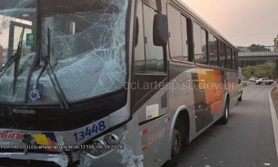 Ônibus após batida na Rodovia Anhanguera.