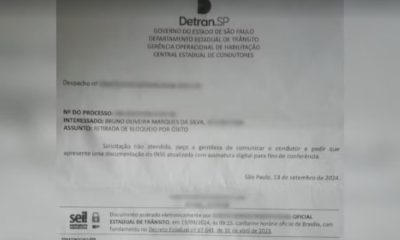 Documento solicitado para desbloqueio da CNH.