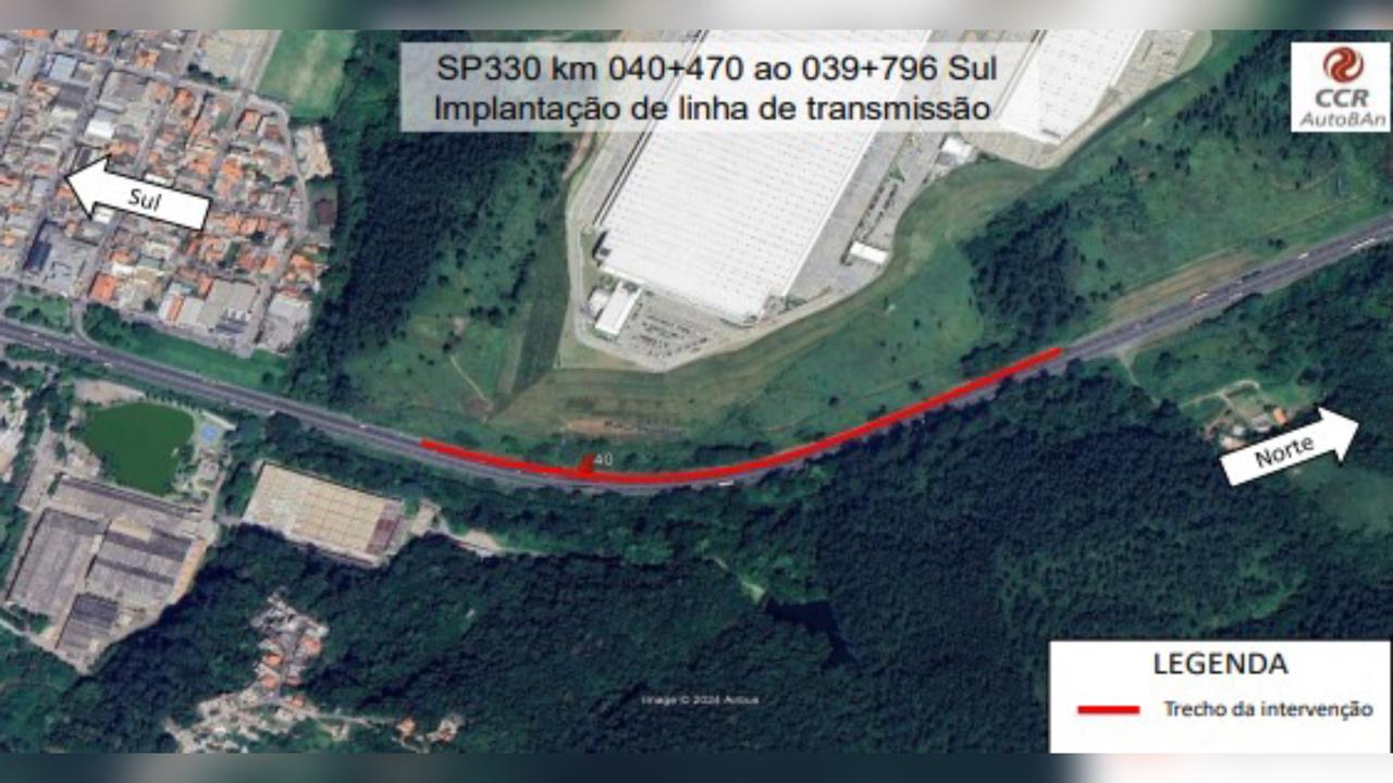 Mapa com informativo de obra em Rodovia Anhanguera.